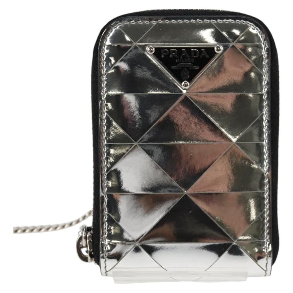 Prada Triangle Panel Necklace Strap Pouch Silver